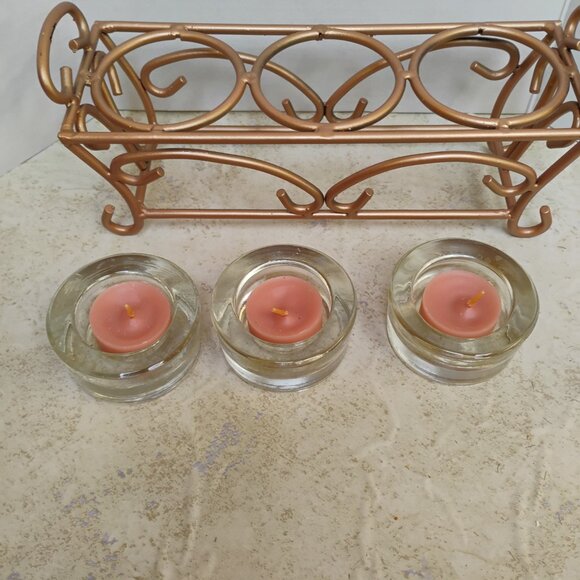 Votive / Tea Light Candle Holder Metal Frame Rose Gold Coloring - Picture 3 of 6
